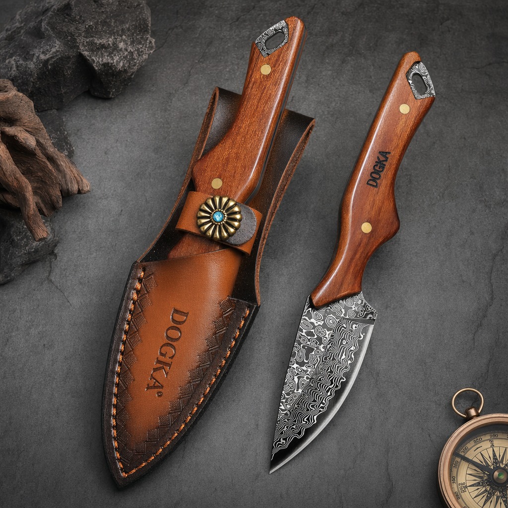 Camping Cooking Knife With Sheath - Кухонный нож из дамасской стали с